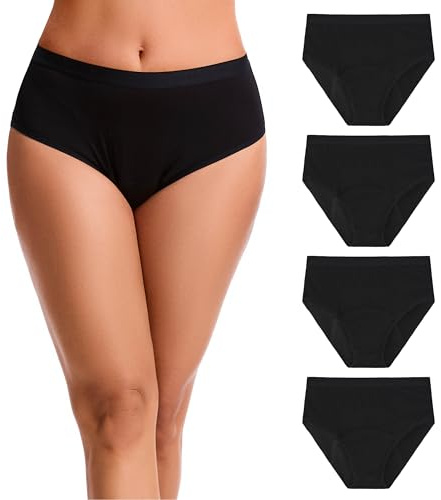 Let it flo Culottes menstruelles pour femmes Fuites prouvées Flux abondant 1/4 Lot de sous-vêtements en bambou et viscose Réutilisables Culotte menstruelle 4 couches Protection absorbante Lavable