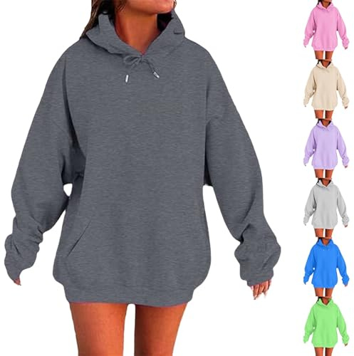 HUIFUAO Huvtröjor för kvinnor överdimensionerad tröja för kvinnor plus size huvtröjor pullover svart långärmad toppar med ficka, Z12 Purpur, XS