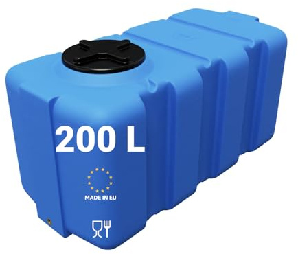 KMND Wassertank 200 Liter - PE-HD Wasserbehälter - lebensmittelecht PZH-Zertifiziert Regentonne Fass Tonne - Extrem Robust eckig für Camping Garten Landwirtschaft Notversorgung Vorrat - Blau