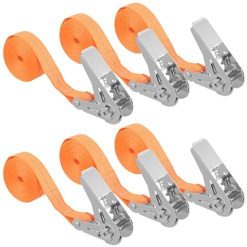 HEIYUET Sangle a Cliquet Lot de 6-4 m x 25 mm - Polyester Galvanisé 800 kg - pour Moto, Remorque, Déménagement, Sécurité de Chargement
