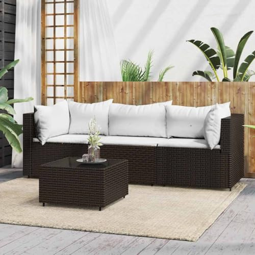 WEMYUFURN Modernes Garten-Lounge-Set mit PE-Rattan und Stahlgestell, Outdoor Sitzgruppe mit Hartglas-Tischplatte, Wetterfeste Lounge-Garnitur für Terrasse, Modulares Design