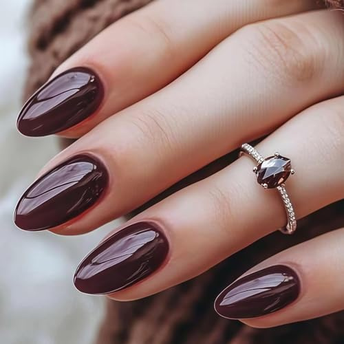 Evadollina Ongles Autocollants, 30 Pièces Rouges et Brillants, Faux Ongles à Coller, Pointe Plein Puits, Gel, Uni, Brillants