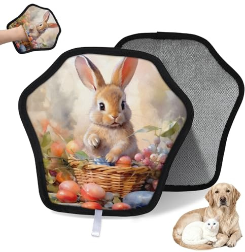WowPrint Wasserfarben-Oster-Hasen-Thema, Tierhaarentfernungshandschuh für Katze und Hund, wiederverwendbar, elektrostatische Tierhaar-Handschuhe, Bürstenwerkzeug für Couch, Kleidung, Teppich, Möbel