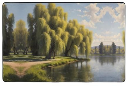 WZYWHJ Tappeto antiscivolo con stampa di alberi di salice dal lago, 91,4 x 61 cm, per soggiorno, ufficio, tavolino da caffè, letto, balcone