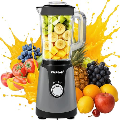 KRUMAD Standmixer, Hochleistungsmixer, Blender, Smoothie Maker | 35x20x18 cm,1200W, 220–240 V, mit 1,2 L Tritan-Behälter, 2 Geschwindigkeiten, Pulsfunktion, Edelstahlklingen, BPA-frei, Grau