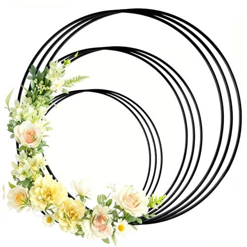 9Stück Metallringe zum Basteln Ø 10/15/20 cm Metallring Schwarz Metallkranz Drahtringe zum Basteln Deko Ringe zum Aufhängen Dekoring für DIY Floristik Hochzeitskranz Kranz Rohling Makramee Zubehör Set