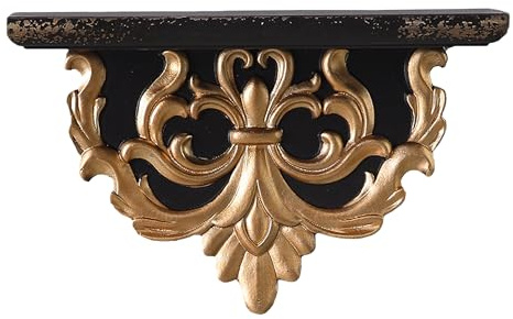 Sintosin Antike Gold Wandregal Schwarz, Rustikaler Kleines Regal Wand, Vintage Schweberegal Wanddeko, Holzregal für Wohnzimmer Schlafzimmer Flur