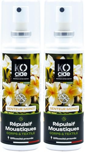 K-OCIDE - Répulsif Moustique - Senteur Monoï - Corps & Textiles - Pour enfants et adultes - Sans effet gras - 80 ml (Lot de 2)