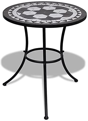 RMIHSJG Bistrotisch Schwarz und Weiß 60 cm Mosaik Beistelltisch mit Keramikplatte und Pulverbeschichtung für Balkon Garten Terrasse