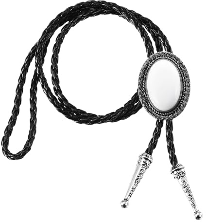 PATIKIL Bolo Tie Per Uomini, Western Cowboy Cravatta In Pelle Collana Bolo Tie In Agata Cravatta Con Corda In Pelle Di Vacca Per Donne Uomini Costume Accessori Vintage Tradizionali, Bianco
