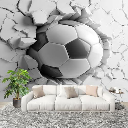 Deportes PatróN de FúTbol Fotomurales Papel Pintado 300x210 cm En Blanco Y Negro Pintado Panorámico Tejido No Tejido Impermeable Decoración de Habitaciones y Salones Papel Moderna Efectos 3D