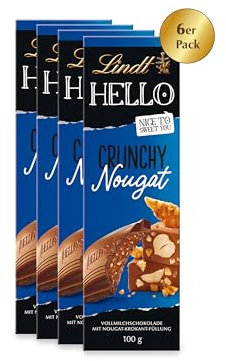 Lindt & Sprüngli Hello, Crunchy Nougat Tafel, 4er Pack (4 x 100 g)