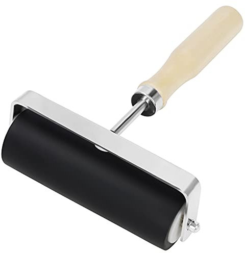 Kurtzy Gummi Walze zum Drucken - 10 cm - Schwarzer Harter Brayer Roller & Linoldruck Walze mit Holzgriff zum Stempeln, Kleberauftragen, Block- und Tintenfarbenblock Walze Druck