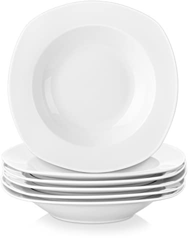 MALACASA 6 Piezas Plato hondos de Porcelana de 8.3 21.3x21.3x3.7cm Plato para 6 Personas, Adatto per Lavastoviglie e Microonde, Serie ELISA