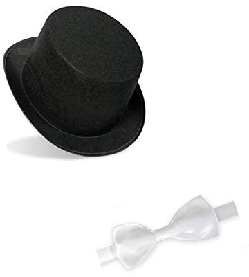 KarnevalsTeufel Zylinder mit Schleife im Set, Fliege Partyhut Hut Zirkusdirektor Theaterrequisite (1x Gr.60 / 1x Schleife weiß)