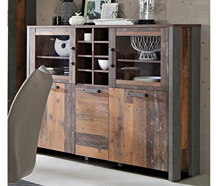 möbelando Highboard Standschrank Anrichte Beistellschrank Vitrinenschrank Celon II ohne Beleuchtung