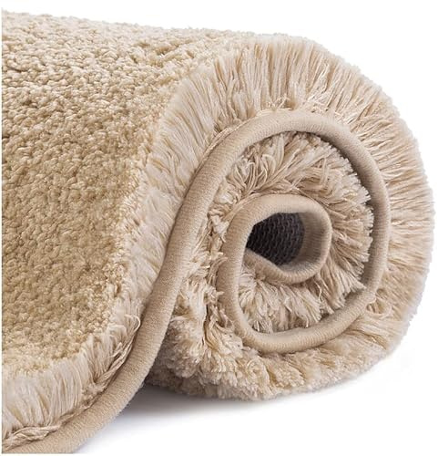 Halkfri badmatta förtjockad badmatta för badrum absorberande ultramjuk badrumsmatta matta fluffig mikrofiber sängmatta golvmatta, snabbtorkande, maskintvättbar - 60 x 90cm (Biscotti Beige)