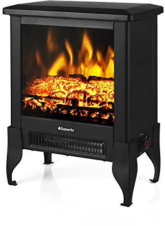 TURBRO Suburbs TS17 - Estufa eléctrica compacta para chimenea, calentador independiente de 18 pulgadas con llama realista, certificado CSA, protección de seguridad contra sobrecalentamiento, para | Independiente, efectos de llama realistas, 1400 W, para el hogar y la oficina, control remoto