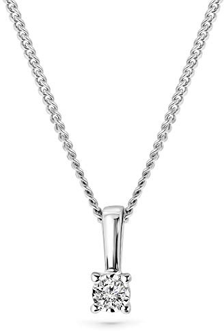 MIORE Kette Damen 0.03 Ct Diamant Halskette mit Anhänger Solitär Diamant Brillant Kette aus Weißgold 9 Karat / 375 Gold, Halsschmuck 45 cm lang