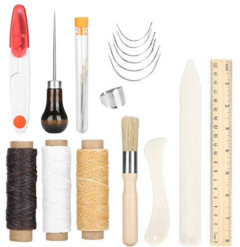 Kit de reparación de tapicería de 22 piezas, kit de herramientas para manualidades en cuero, agujas de coser a mano de cuero, hilo de lona, ​​agujas de coser de ojo grande para reparación de cuero