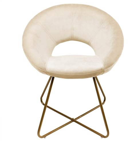 Home Deluxe - Esszimmerstühle Samt SELESA - Farbe: Beige, Bezug: Samtstoff, Gestell: Gold, pulverbeschichtetes Metall, max. 120 kg I Rundsessel, Küchenstuhl, Wohnzimmerstuhl, Polsterstuhl
