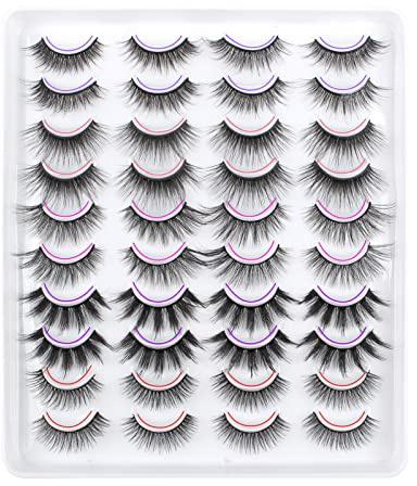 Oreola Falsche Wimpern Dramatische Flauschige Faux Nerzwimpern 20 Stück 5 Arten Gemischte Packung Dicke Wispy Gekreuzte Katzenaugenwimpern Natürliche künstliche Wimpern zur Verlängerung der Länge