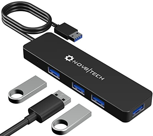 NOV8Tech 4-Port USB 3.0 Hub with 2 ft Extended Cable for Dell, Asus, MacBook, Mac Pro, Mac Mini, iMac, Surface Pro, XPS, PC, Mobile, Flash Drive, HDD