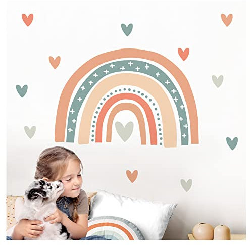 Little Deco Wandsticker Regenbogen mit Herzchen Wandtattoo Kinderzimmer Wandaufkleber Herzen Babyzimmer Deko DL939-4