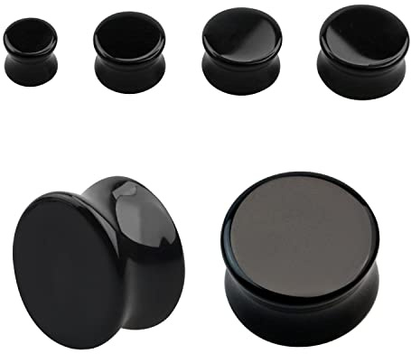 4-20 mm Ohr Piercing Plug Stein Stone Onyx Schwarz Quarz Flesh Tunnel Nature 20 mm