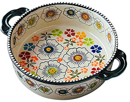 BOSUGE Lasagne Dish Large Deep, Baking Dishes For Oven, Small Casserole Dishes 21x18.5x7cm, 950ml Ceramic Oven Dish, Round Baking Tray, Roasting Dish-chrysanthemum (Color : Colorful, Size : 950ml)