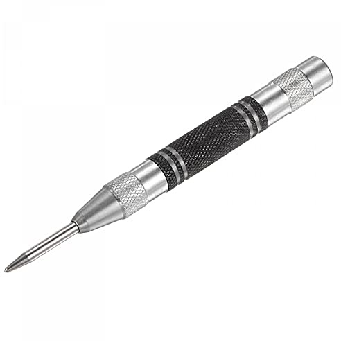 sourcing map Automatic Center Punch, 5-Inch Spring-Loaded Center Hole Puncher Marker Hand Tool Adjustable Black + Silver Tone for Wood Metal Plastic