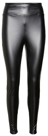 VERO MODA Women's Vmsuella Jade Hw Coated Leggings Noos Faux Leather Trousers, Black, L