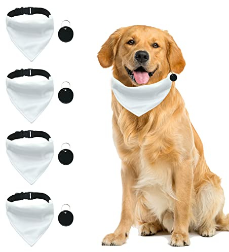 URROMA 4 Stück Weiß Hund DIY Haustier Bandana, Haustier Sublimation Blank Bandana Halsband Verstellbare Schnalle Hund Dreieck Halsband für Hunde Haustiere, XL