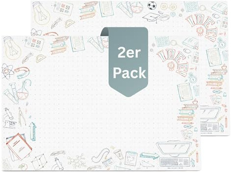 Friendly Fox Back to School Schreibtischunterlage Papier, XXL Notizblock DIN A2 zum Abreißen, Mal- und Schreibunterlage, Schreibtischunterlage Kinder (Doppelpack)