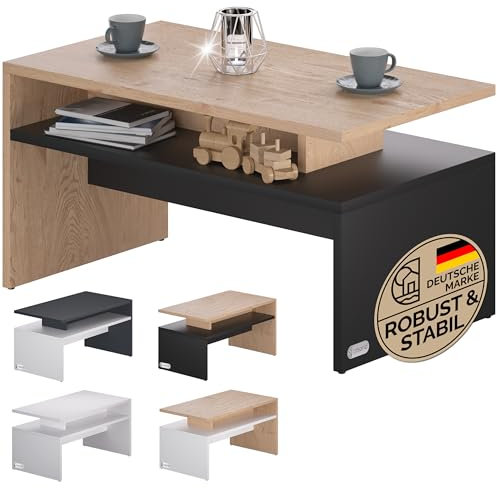 Casaria® Couchtisch Holz Grau mit Stauraum 95x55x50cm Wohnzimmertisch Modern Kratzfest 50kg Belastbar Beistelltisch Sofatisch Couch Wohnzimmer Möbel
