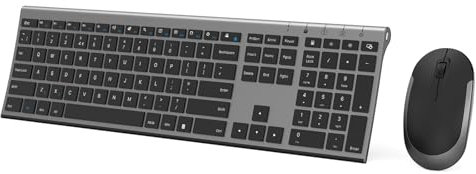 Rechargeable Wireless Keyboard and Mouse Set, seenda Full Size Ultra Thin Quiet USB Keyboard and Mouse QWERTY UK Layout for Windows PC, Computer, Laptop, Space Gray