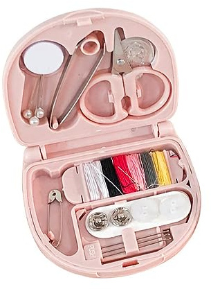 Cute Sewing Kit Pink Travel Sewing Kit Convenient Small Portable Box DIY Sewing Supplies Mini Sewing Kit for Beginner Traveler with Needles Threads Buttons Scissors Tweezers Threading Tools