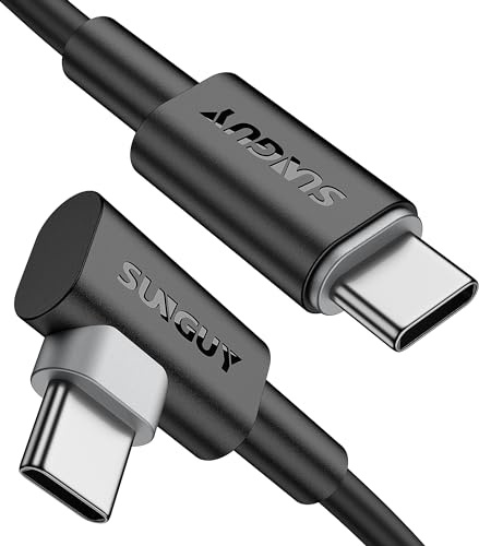SUNGUY abgewinkeltes USB-C-zu-USB-C-Kabel, PD 60W Schnellladefunktion, 90°-Winkelstecker, geflochtenes Nylon, kompatibel mit iPhone 17, 16 Pro Max, MacBook Pro/Air, Galaxy[0.25m-Schwarz-2Stück]