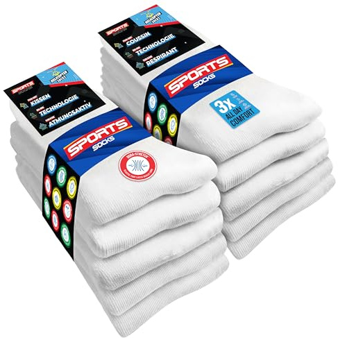 SOXCO Chaussettes Homme Sport 39-42 10 Paires Hautes, Lot de 10 Paires (EU 39 42, Blanc)