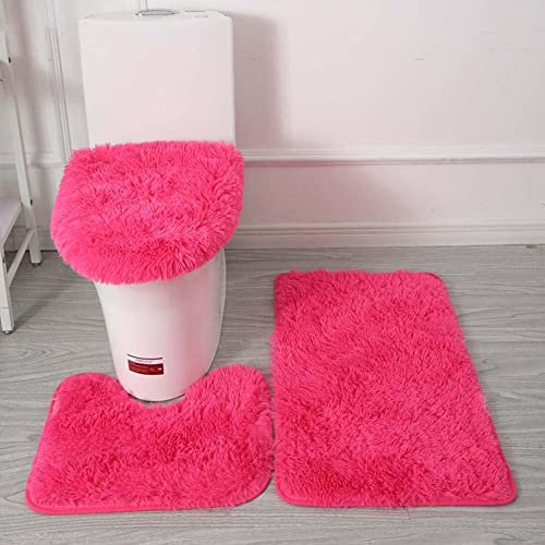 AYGCI Einfarbiger Badteppich 3 Badematten Set Weiche saugfähige, rutschfeste Badematte Waschbar Teppiche Toilettendeckelabdeckung Set