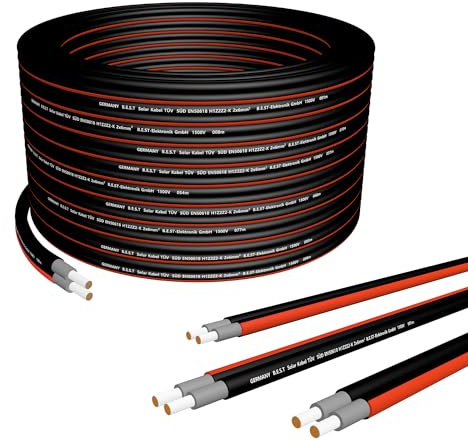 Germany B.e.s.t Solarkabel Duplex 6mm2 PV Kabel 6mm2 Solar Kabel aus Kupfer, Photovoltaik 50m Schwarz und Rot
