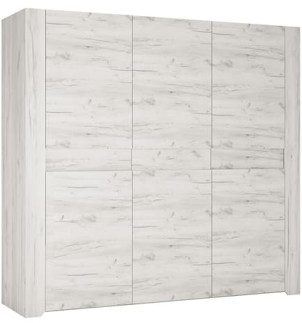 Drehtürenschrank Kleiderschrank 3-türig 220cm breit in Craft Eiche weiß