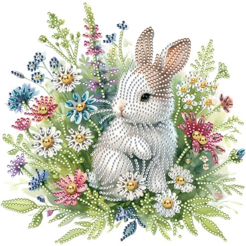 Demiawaking 5D DIY Teilweise Diamond Painting Bilder Osterhase Osterdeko Kit, Teilbohrer Diamant Painting Ostern Deko Hase Kaninchen, Stickerei Diamant Malerei 30x30cm (D)