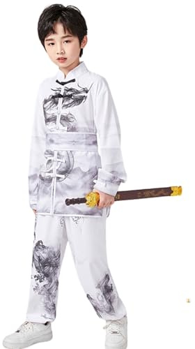 Kung Fu Hanfu for Boy Tai Chi Performance Costumes Tang Suit for Kid Dragon Soul Ink Painting