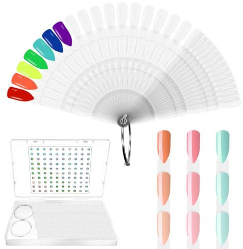 Laza Lot de 100 bâtons d'échantillons transparents 3 en 1 emballés dans une boîte avec anneau et autocollants numérotés pour nail art et affichage des couleurs