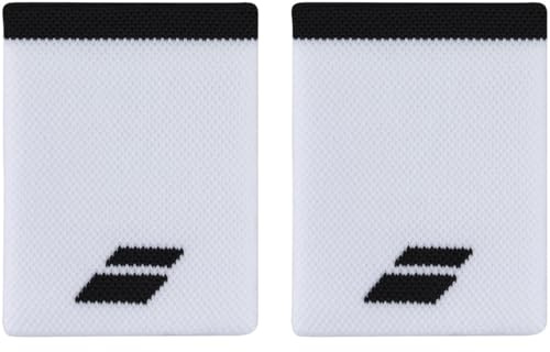 Babolat, Jumbo-Logo-Handgelenkband aus Frottee, Einheitsgröße, Farbe Weiß/Schwarz, Schnelle Schweißaufnahme, Breite 10,5 cm, Handgelenkband für Gymnastik, Tennis, Badminton, Padel.