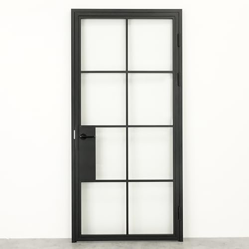 SEART Loft-Glastüren innen Türenset mit Griff für Büro, Bad, Kleiderschrank, Speisekammer Akron (Transparentes Glas, rechts) 80x200 cm