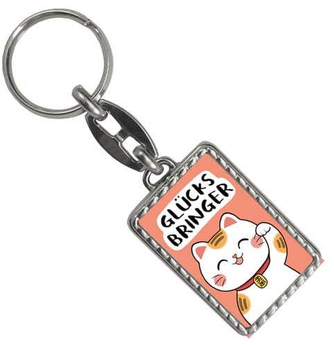 speecheese Winkekatze Schlüsselanhänger mit Bordüre mit Spruch Glücksbringer Glückskatze für Gesundheit Erfolg und Glück kawaii Manga Gruß