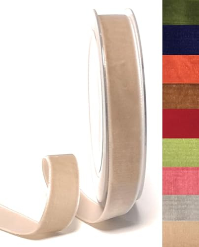 s.dekoda Dekoband Samt 10m x 20mm Sandbraun - Beige Samtband Samtborte Schleifenband [DS 2296-435]