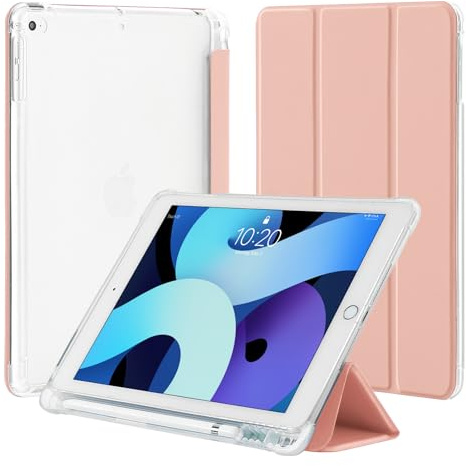 4UBonLife Funda para iPad 9,7 Pulgadas 6.ª/5.ª Generación 2018/2017 con Portalápiz, para iPad Air 1/ Air 2 Protectora Cover de TPU Carcasa Delgada Ligera Posterior Translúcido Cubierta, Oro Rosa
